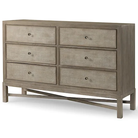 Transitional 6-Drawer Dresser with AC Outlets and Cedar Lined Drawers
